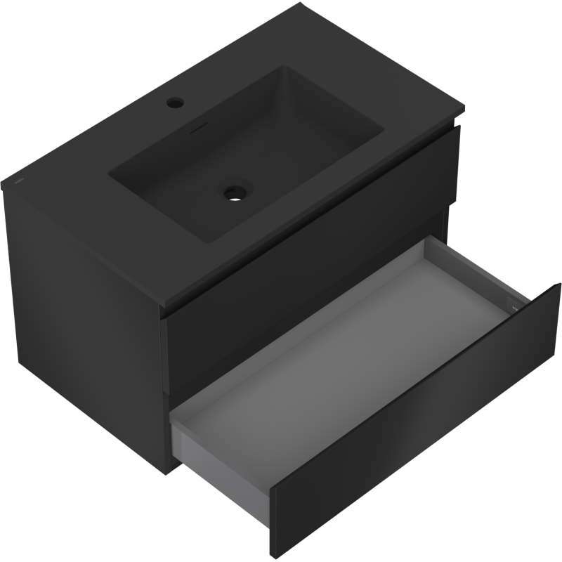Mexen Orio Badezimmerunterschrank 80 cm mit Waschbecken Otis, 2 Schubladen, schwarz matt - 91A10-08047-2-BFF71-W18M71