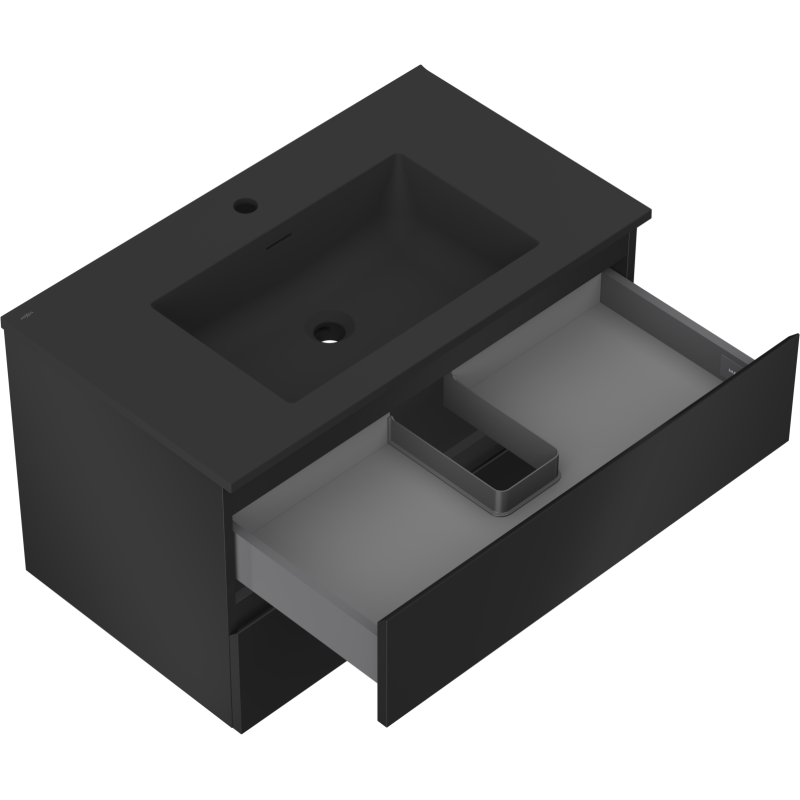 Mexen Orio Badezimmerunterschrank 80 cm mit Waschbecken Otis, 2 Schubladen, schwarz matt - 91A10-08047-2-BFF71-W18M71