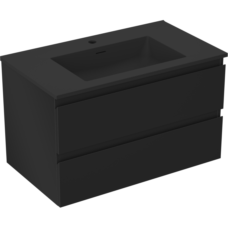 Mexen Orio Badezimmerunterschrank 80 cm mit Waschbecken Otis, 2 Schubladen, schwarz matt - 91A10-08047-2-BFF71-W18M71