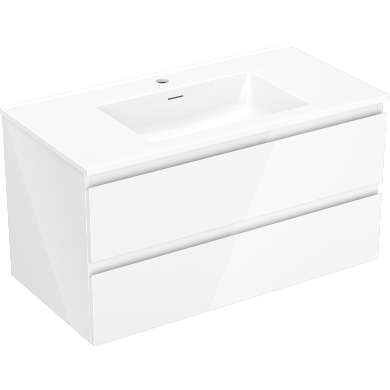 Mexen Orio Badezimmerschrank 90 cm mit Waschbecken Otis, 2 Schubladen, weiß glänzend - 91A10-09047-2-BFF00-W18M00