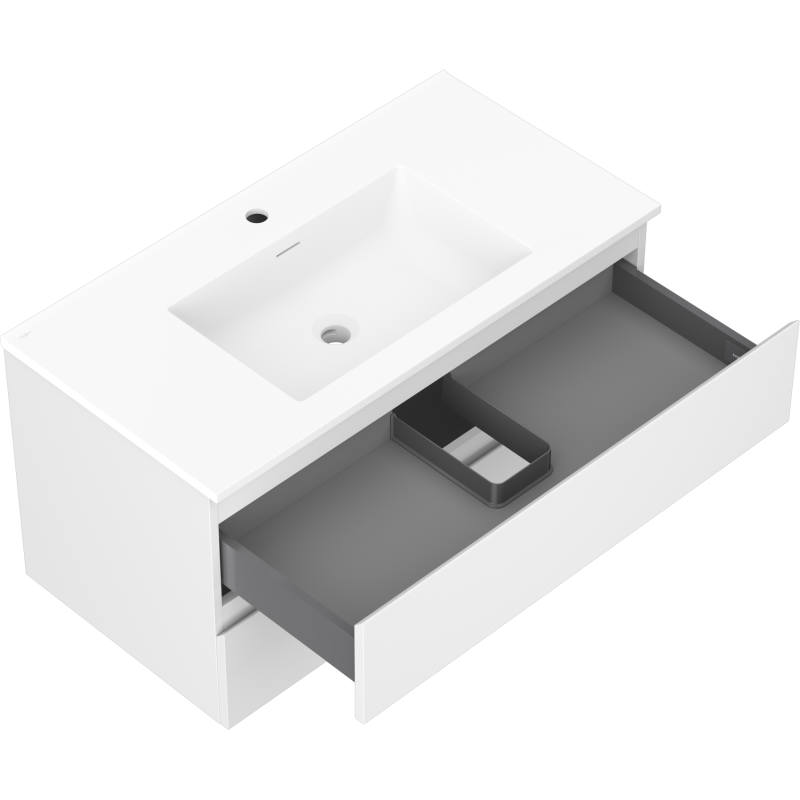 Mexen Orio Badezimmerschrank 90 cm mit Waschbecken Otis, 2 Schubladen, weiß matt - 91A10-09047-2-BFF01-W18M01