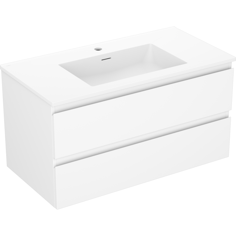 Mexen Orio Badezimmerschrank 90 cm mit Waschbecken Otis, 2 Schubladen, weiß matt - 91A10-09047-2-BFF01-W18M01