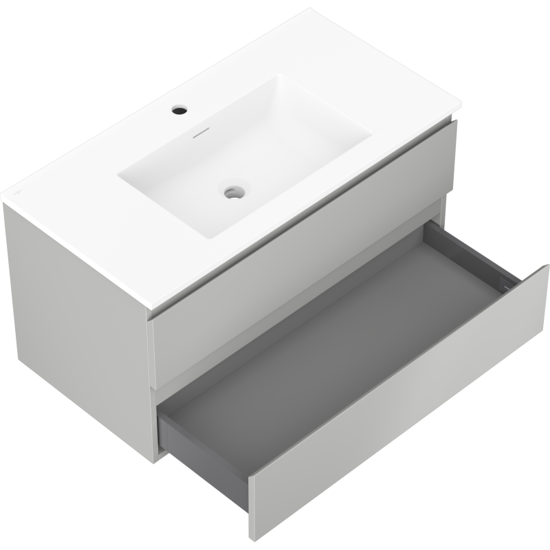 Mexen Orio Badezimmerschrank 90 cm mit Waschbecken Otis, 2 Schubladen, grau matt/weiß matt - 91A10-09047-2-BFF62-W18M01
