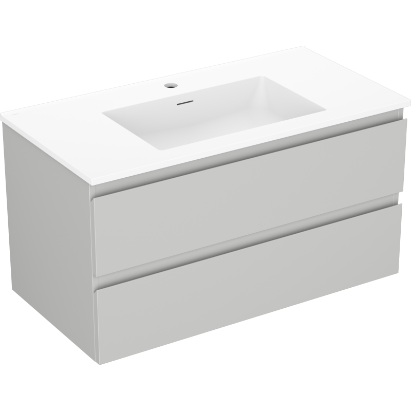 Mexen Orio Badezimmerschrank 90 cm mit Waschbecken Otis, 2 Schubladen, grau matt/weiß matt - 91A10-09047-2-BFF62-W18M01