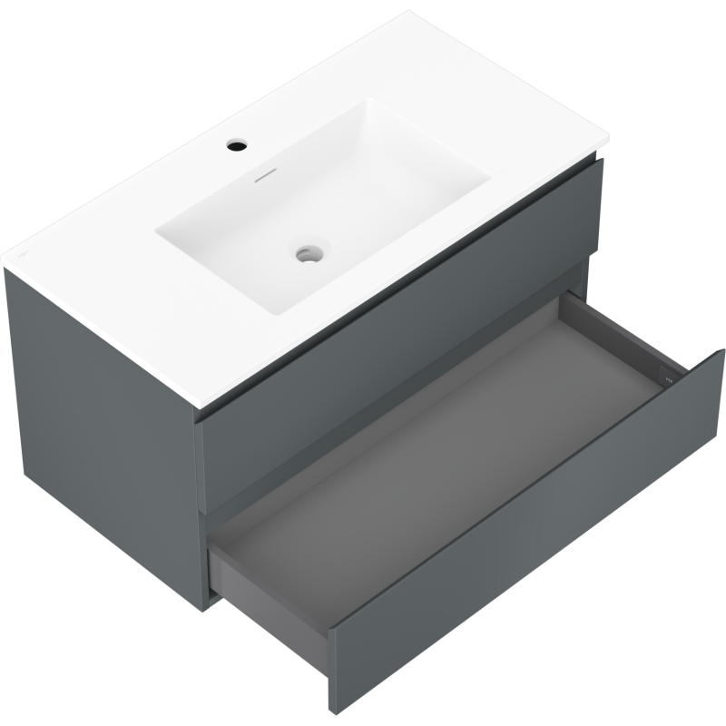 Mexen Orio 90 cm Badezimmerschrank mit Otis Waschbecken, 2 Schubladen, grafit matt/weiß matt - 91A10-09047-2-BFF66-W18M01