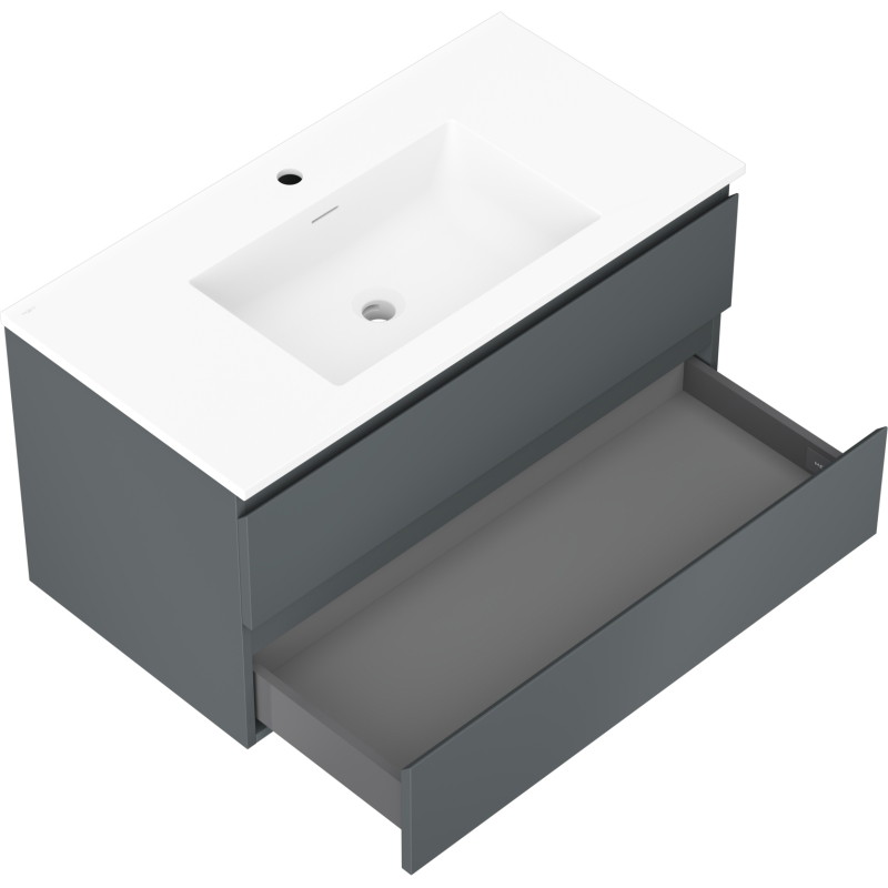 Mexen Orio Badezimmerschrank 90 cm mit Waschbecken Otis, 2 Schubladen, Graphit matt/Weiß matt - 91A10-09047-2-BFF66-W18M01