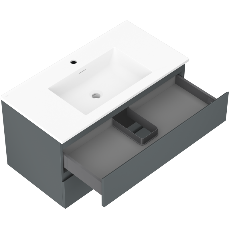 Mexen Orio 90 cm Badezimmerschrank mit Otis Waschbecken, 2 Schubladen, grafit matt/weiß matt - 91A10-09047-2-BFF66-W18M01