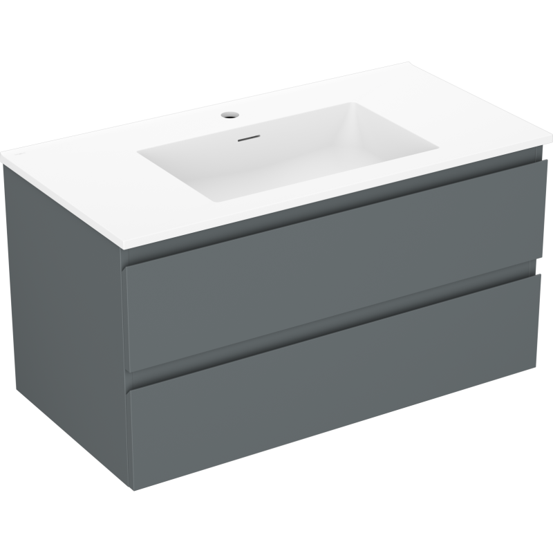 Mexen Orio 90 cm Badezimmerschrank mit Otis Waschbecken, 2 Schubladen, grafit matt/weiß matt - 91A10-09047-2-BFF66-W18M01