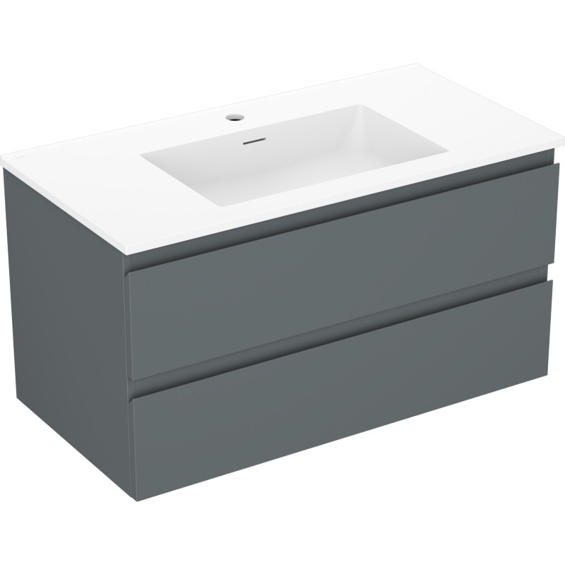 Mexen Orio Badezimmerschrank 90 cm mit Waschbecken Otis, 2 Schubladen, Graphit matt/Weiß matt - 91A10-09047-2-BFF66-W18M01