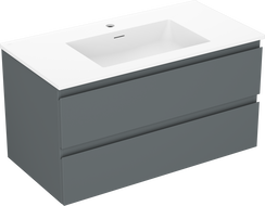 Mexen Orio Badezimmerschrank 90 cm mit Waschbecken Otis, 2 Schubladen, Graphit matt/Weiß matt - 91A10-09047-2-BFF66-W18M01