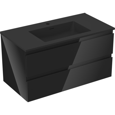 Mexen Orio Badezimmerschrank 90 cm mit Waschbecken Otis, 2 Schubladen, Schwarz Hochglanz/Schwarz Matt
