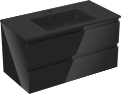 Mexen Orio Badezimmerschrank 90 cm mit Waschbecken Otis, 2 Schubladen, Schwarz Hochglanz/Schwarz Matt