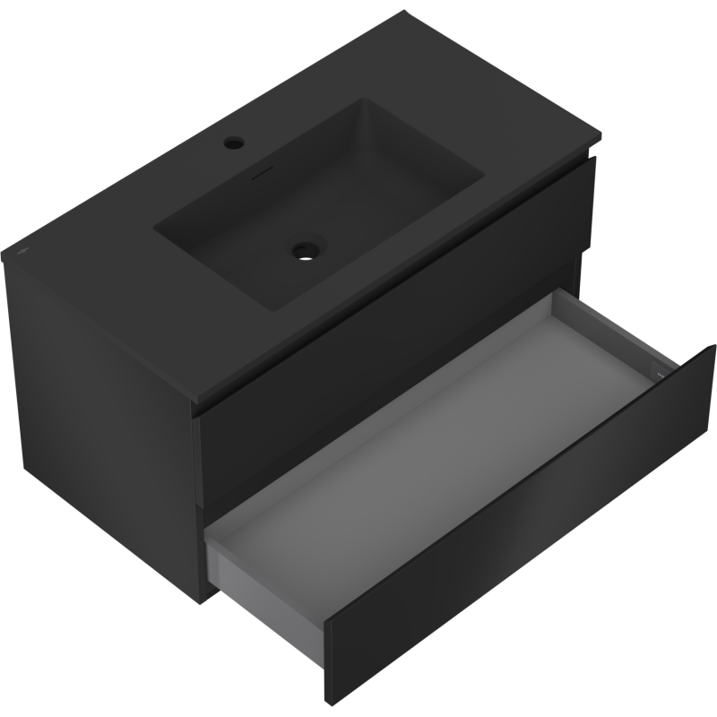 Mexen Orio Badezimmerschrank 90 cm mit Waschbecken Otis, 2 Schubladen, schwarz matt - 91A10-09047-2-BFF71-W18M71