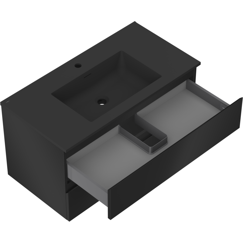 Mexen Orio Badezimmerschrank 90 cm mit Waschbecken Otis, 2 Schubladen, schwarz matt - 91A10-09047-2-BFF71-W18M71