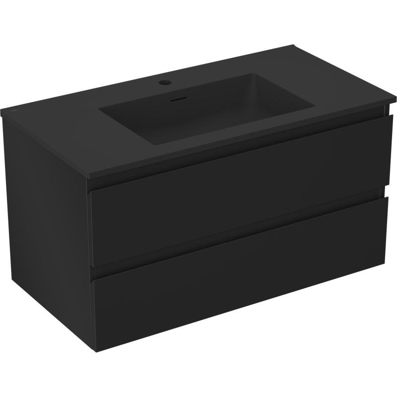 Mexen Orio Badezimmerschrank 90 cm mit Waschbecken Otis, 2 Schubladen, schwarz matt - 91A10-09047-2-BFF71-W18M71