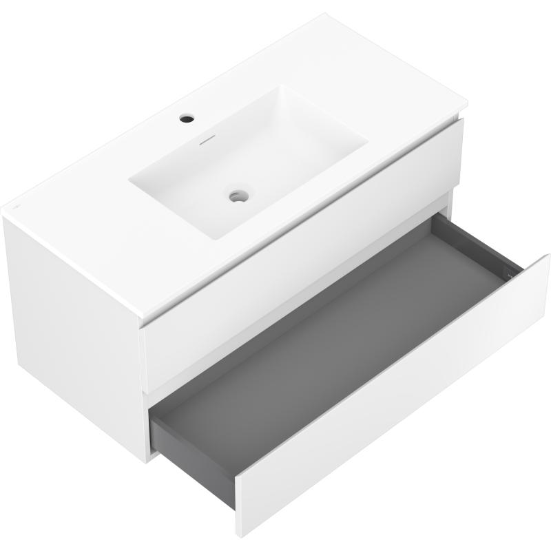Mexen Orio Badezimmerunterschrank 100 cm mit Waschbecken Otis, 2 Schubladen, weiß matt - 91A10-10047-2-BFF01-W18M01