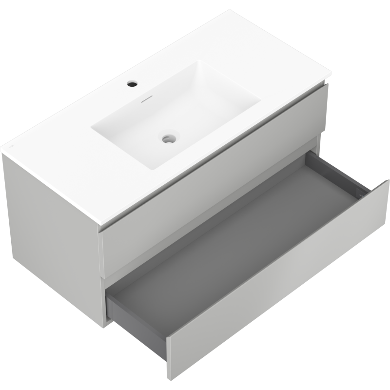 Mexen Orio Badezimmerschrank 100 cm mit Waschbecken Otis, 2 Schubladen, grau matt/weiß matt - 91A10-10047-2-BFF62-W18M01