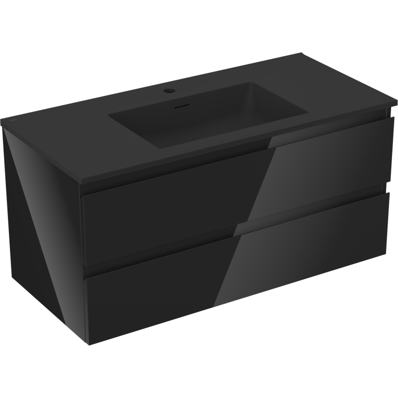 Mexen Orio Badezimmerschrank 100 cm mit Waschbecken Otis, 2 Schubladen, Schwarz Glanz/Schwarz Matt - 91A10-10047-2-BFF70-W18M71