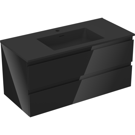 Mexen Orio Badezimmerschrank 100 cm mit Waschbecken Otis, 2 Schubladen, Schwarz Glanz/Schwarz Matt - 91A10-10047-2-BFF70-W18M71