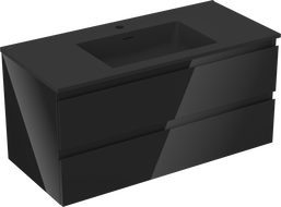 Mexen Orio Badezimmerschrank 100 cm mit Waschbecken Otis, 2 Schubladen, Schwarz Glanz/Schwarz Matt - 91A10-10047-2-BFF70-W18M71