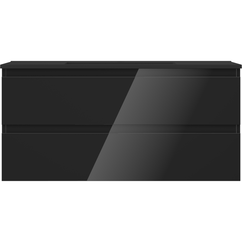 Mexen Orio Badezimmerschrank 100 cm mit Waschbecken Otis, 2 Schubladen, Schwarz Glanz/Schwarz Matt - 91A10-10047-2-BFF70-W18M71