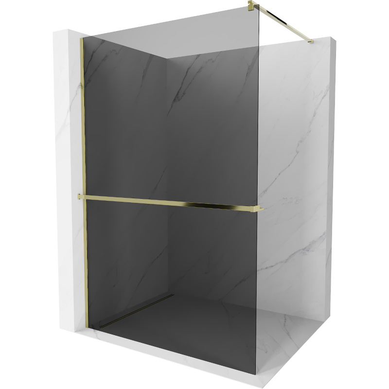 Mexen Kioto+ Duschwand mit Ablage Walk-in 70 x 200 cm, Graphit, Gold - 800-070-121-50-40