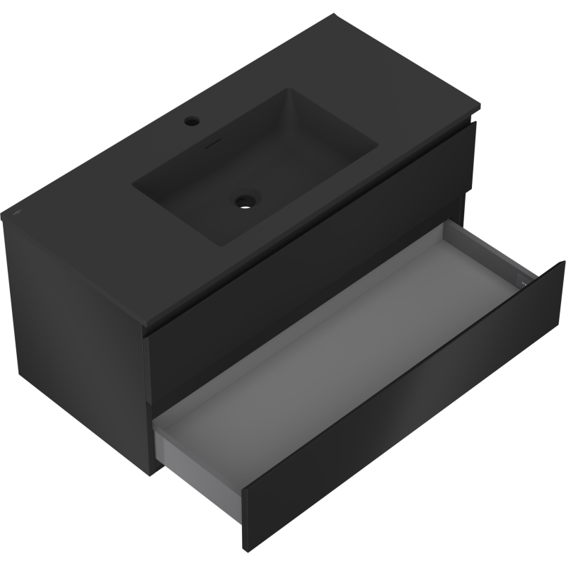 Mexen Orio Badezimmerunterschrank 100 cm mit Waschbecken Otis, 2 Schubladen, schwarz matt - 91A10-10047-2-BFF71-W18M71