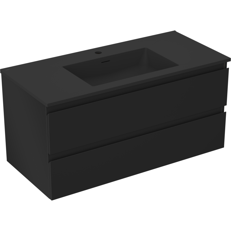 Mexen Orio Badezimmerunterschrank 100 cm mit Waschbecken Otis, 2 Schubladen, schwarz matt - 91A10-10047-2-BFF71-W18M71