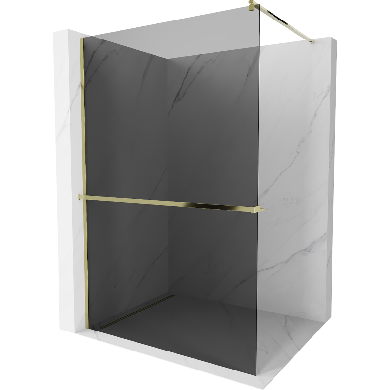 Mexen Kioto+ Duschwand mit Ablage Walk-in 90 x 200 cm, Graphit, Gold - 800-090-121-50-40