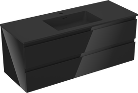 Mexen Orio Badezimmerschrank 120 cm mit Waschbecken Otis, 2 Schubladen, schwarz glänzend/schwarz matt