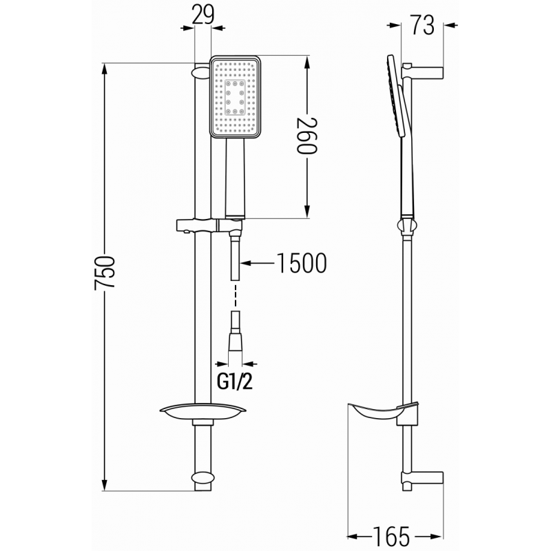 Mexen DB54 schwarzes Duschset zum Verschieben - 785544584-71