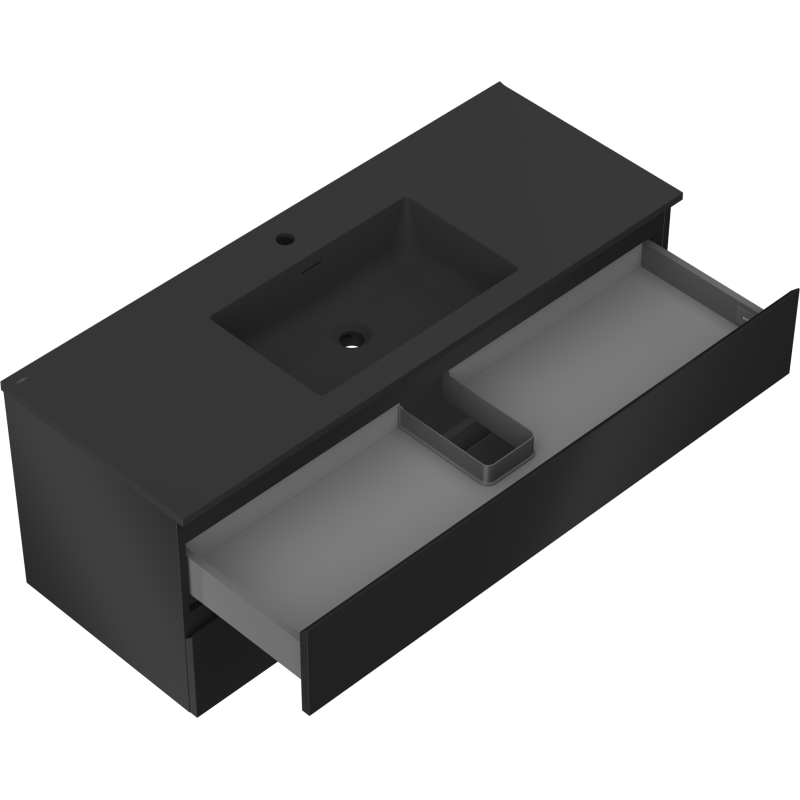 Mexen Orio Badezimmerschrank 120 cm mit Waschbecken Otis, 2 Schubladen, schwarz matt - 91A10-12047-2-BFF71-W18M71