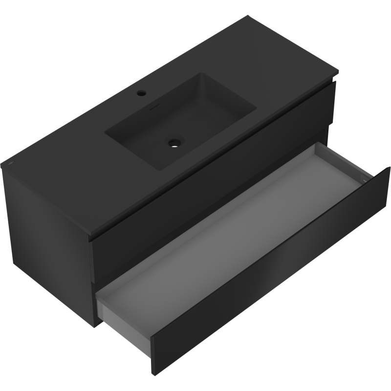 Mexen Orio Badezimmerschrank 120 cm mit Waschbecken Otis, 2 Schubladen, schwarz matt - 91A10-12047-2-BFF71-W18M71