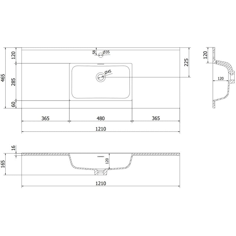 Mexen Orio Badezimmerschrank 120 cm mit Waschbecken Otis, 2 Schubladen, schwarz matt - 91A10-12047-2-BFF71-W18M71