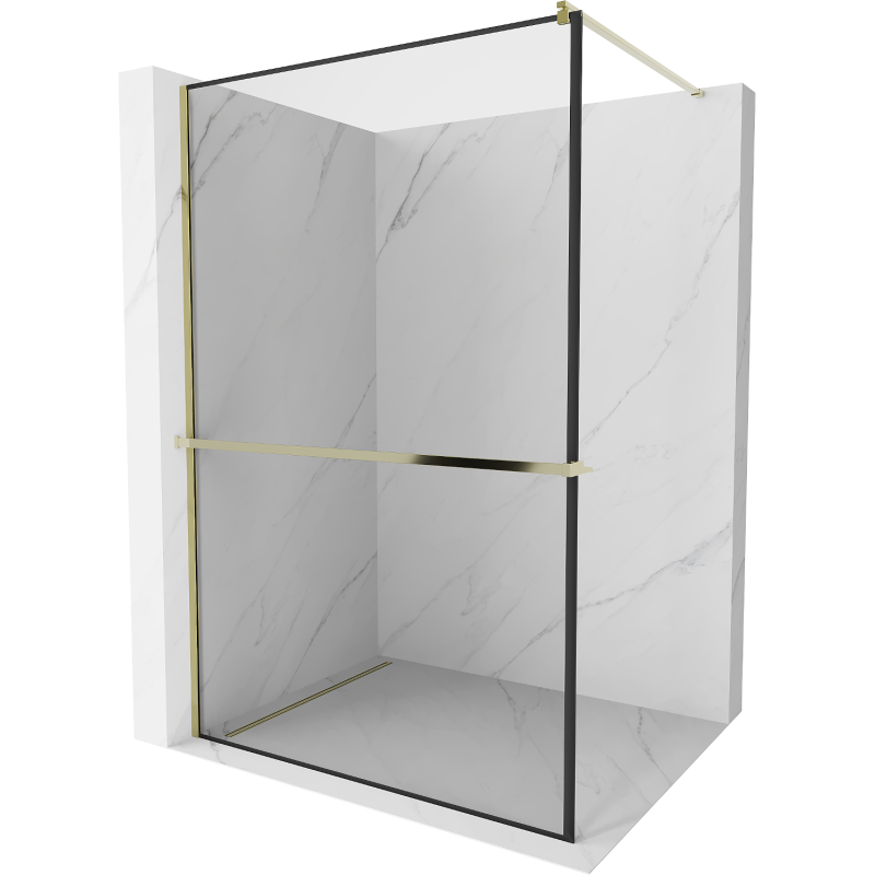 Mexen Kioto+ Duschwand mit Regal Walk-in 80 x 200 cm, schwarzer Rahmen, gold - 800-080-121-50-70