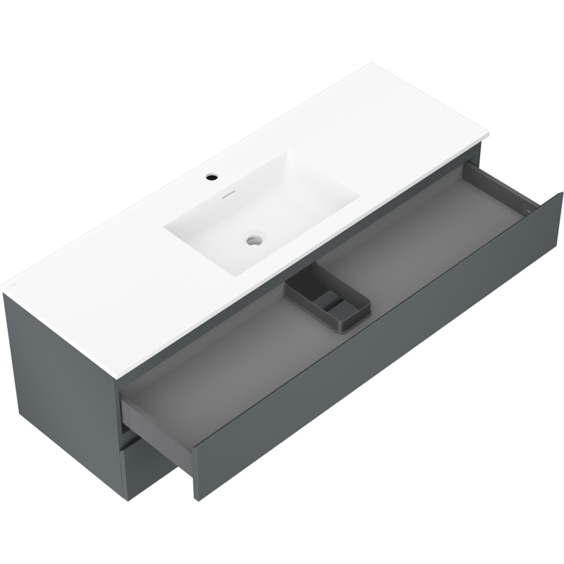 Mexen Orio Badezimmerschrank 140 cm mit Waschbecken Otis, 2 Schubladen, Graphit matt/Weiß matt - 91A10-14047-2-BFF66-W18M01