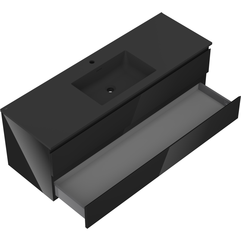 Mexen Orio Badezimmerschrank 140 cm mit Waschbecken Otis, 2 Schubladen, Schwarz Glanz/Schwarz Matt - 91A10-14047-2-BFF70-W18M71