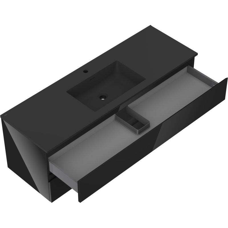 Mexen Orio Badezimmerschrank 140 cm mit Waschbecken Otis, 2 Schubladen, Schwarz Glanz/Schwarz Matt - 91A10-14047-2-BFF70-W18M71