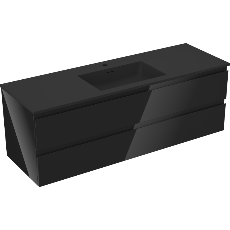 Mexen Orio Badezimmerschrank 140 cm mit Waschbecken Otis, 2 Schubladen, Schwarz Glanz/Schwarz Matt - 91A10-14047-2-BFF70-W18M71