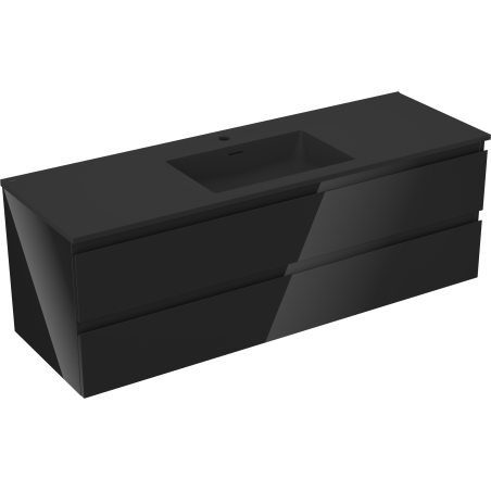 Mexen Orio Badezimmerschrank 140 cm mit Waschbecken Otis, 2 Schubladen, Schwarz Glanz/Schwarz Matt - 91A10-14047-2-BFF70-W18M71