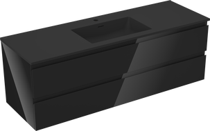 Mexen Orio Badezimmerschrank 140 cm mit Waschbecken Otis, 2 Schubladen, Schwarz Glanz/Schwarz Matt - 91A10-14047-2-BFF70-W18M71