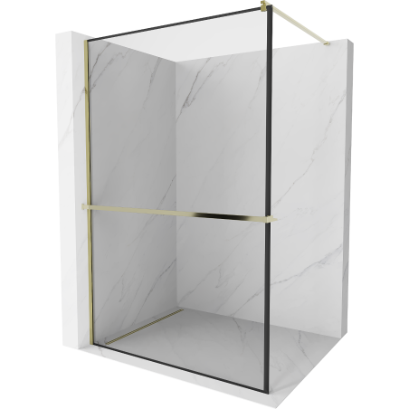 Mexen Kioto+ Duschwand mit Regal Walk-in 120 x 200 cm, schwarzer Rahmen, gold - 800-120-121-50-70