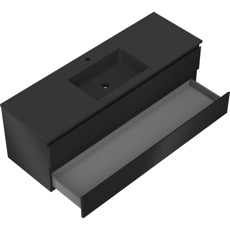 Mexen Orio Badezimmerschrank 140 cm mit Waschbecken Otis, 2 Schubladen, Schwarz Matt - 91A10-14047-2-BFF71-W18M71