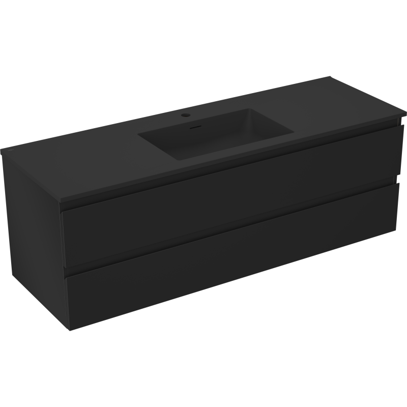 Mexen Orio Badezimmerschrank 140 cm mit Waschbecken Otis, 2 Schubladen, Schwarz Matt - 91A10-14047-2-BFF71-W18M71