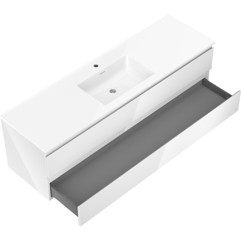 Mexen Orio Badschrank 160 cm mit Waschbecken Otis, 2 Schubladen, weiß glänzend - 91A10-16047-2-BFF00-W18M00