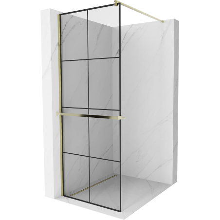 Mexen Kioto+ Duschwand mit Regal Walk-in 70 x 200 cm, schwarzes Gitter, gold - 800-070-121-50-77