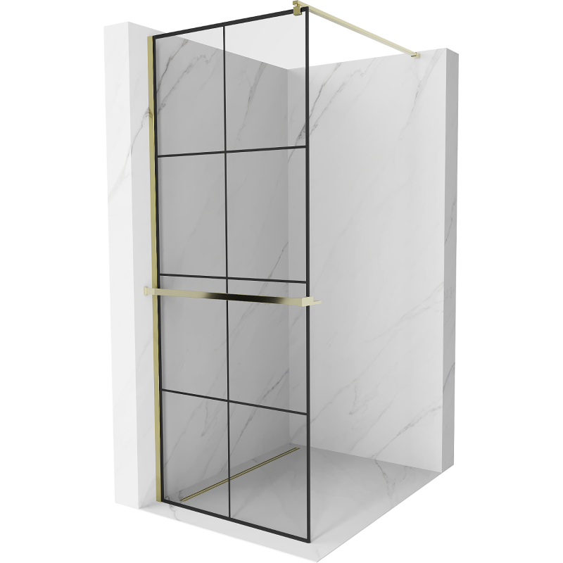 Mexen Kioto+ Duschwand mit Ablage Walk-in 80 x 200 cm, schwarzes Raster, gold - 800-080-121-50-77