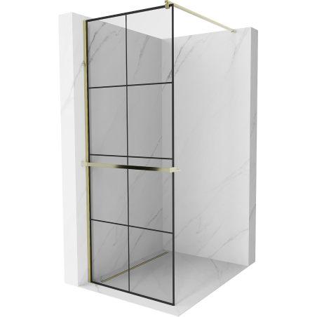 Mexen Kioto+ Duschwand mit Ablage Walk-in 80 x 200 cm, schwarzes Raster, gold - 800-080-121-50-77