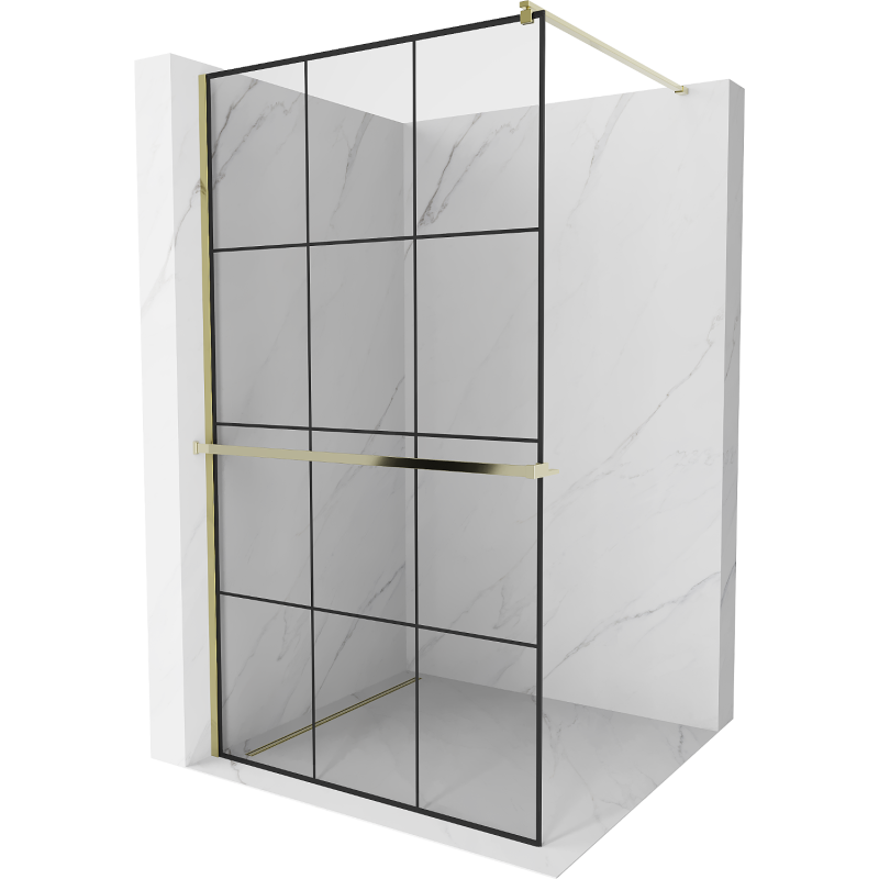 Mexen Kioto+ Duschwand mit Ablage Walk-in 100 x 200 cm, schwarzes Gitter, gold - 800-100-121-50-77