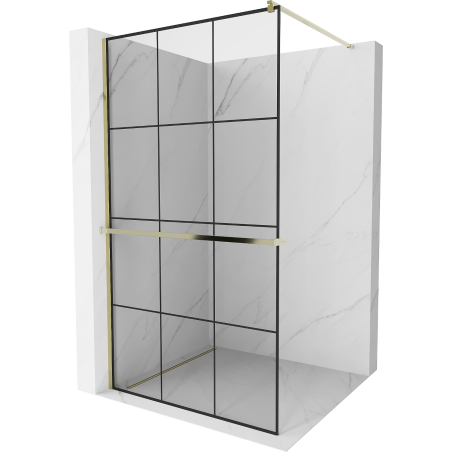 Mexen Kioto+ Duschwand mit Ablage Walk-in 100 x 200 cm, schwarzes Gitter, gold - 800-100-121-50-77